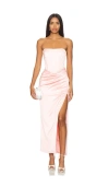 Bardot Everlasting Corset Strapless Satin Gown In Blush