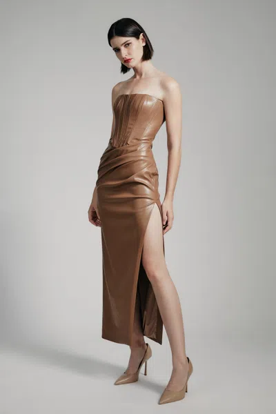 Bardot Everlasting Vegan Leather Dress In Camel