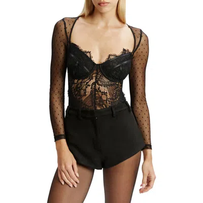 Bardot Farrah Lace & Mesh Bodysuit In Black