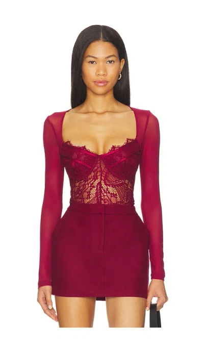 Bardot Farrah Lace Mesh Bodysuit In Brown