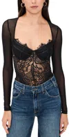Bardot Farrah Lace Mesh Thong Bodysuit Black In Black