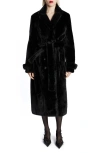 Bardot Faux Fur Double Breasted Trench Coat In Black