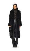 Bardot Faux Fur Trench Coat In Black