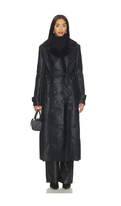 Bardot Faux Leather Trench Coat In Black