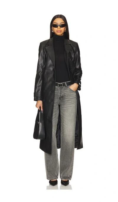 Bardot Faux Leather Trench Coat In Black