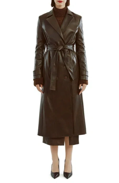 Bardot Faux Leather Trench Coat In Dark Chocolate