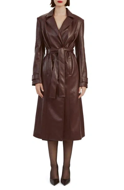 Bardot Faux Leather Trench Coat In Deep Plum