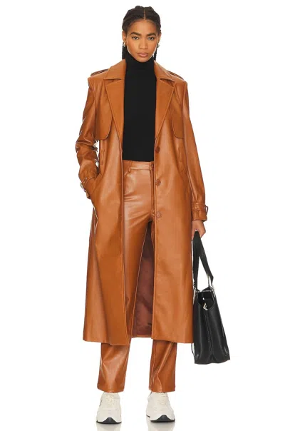 Bardot Faux Leather Trench Coat In Tan In Brown