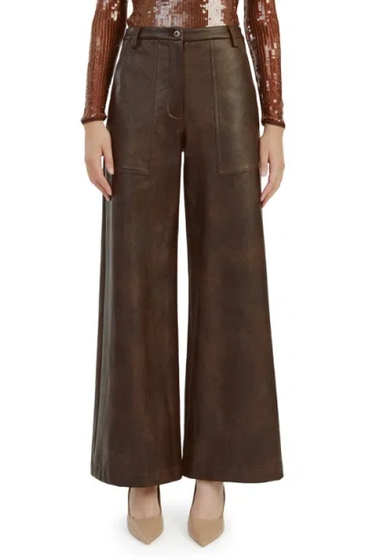 Bardot Faux Leather Wide Leg Pants In Dark Choco