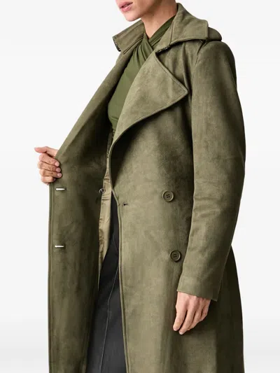 Bardot Faux-suede Double-breasted Belted Trench Coat In Green