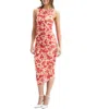 Bardot Felicia Floral Ruched Mesh Midi Dress In Red Floral