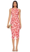 Bardot Felicia Floral Ruched Mesh Midi Dress In 红色碎花