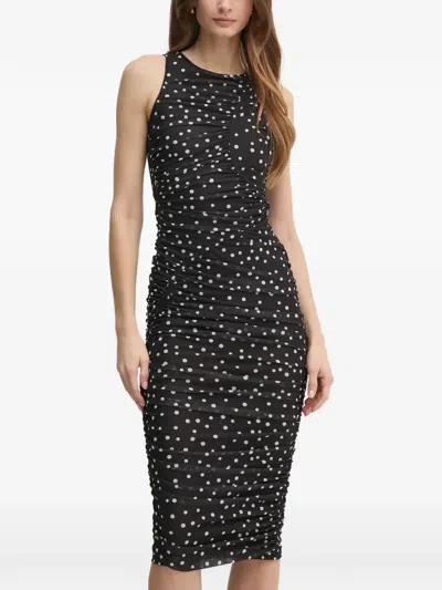 Bardot Felicia Polka-dot Ruched Midi Dress In Black