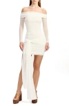 Bardot Fernanda Off The Shoulder Long Sleeve Mesh Minidress In White
