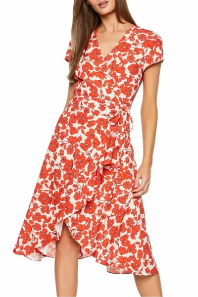 Bardot Fiesta Floral Print Faux Wrap Midi Dress In Red