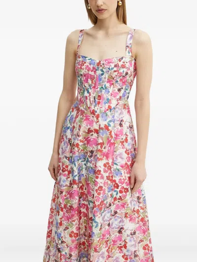 Bardot Floral Corset Midi Dress In Pink