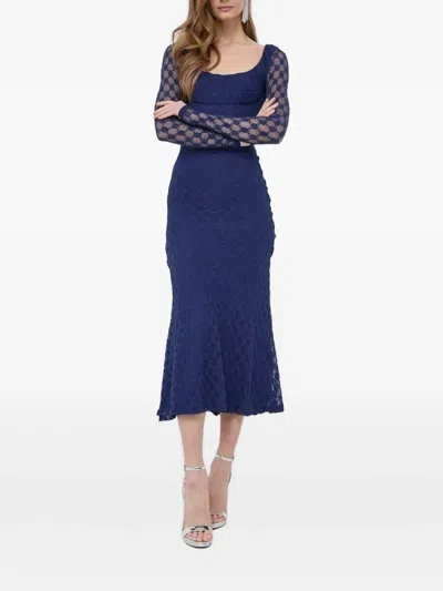 Bardot Floral-lace Long-sleeve Dress In Blue