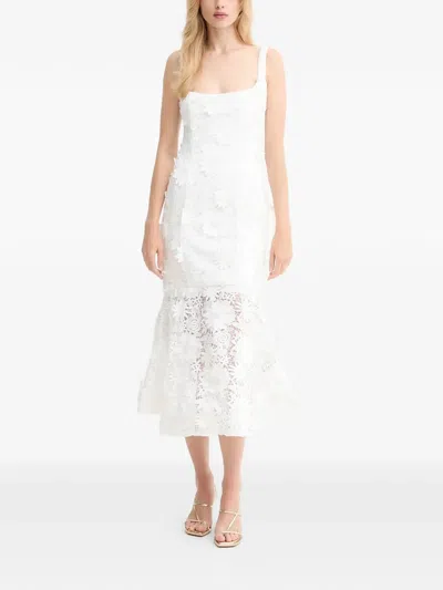 Bardot Floral-laced Midi Dress In White