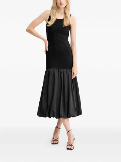 Bardot Floral-pattern Midi Dress In Black