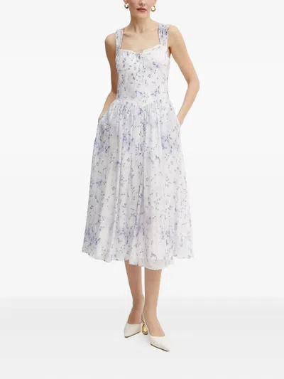 Bardot Malea Floral Print Corset Bodice Midi Dress In Blue Floral