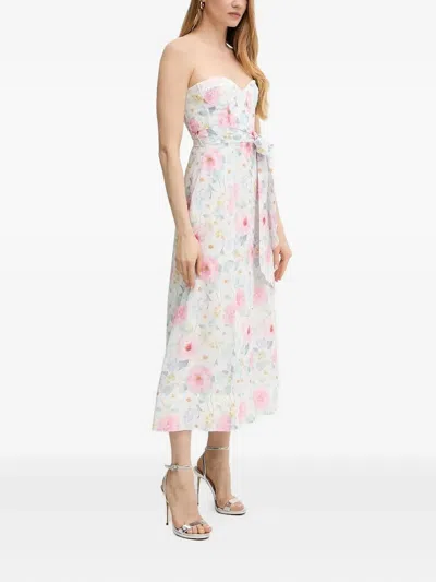 Bardot Floral-print Corset Midi Dress In White