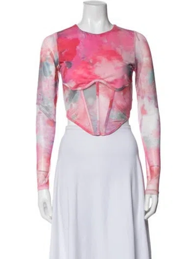 Pre-owned Bardot Floral Print Crew Neck Top In Pink