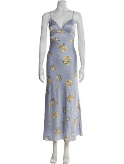 Pre-owned Bardot Floral Print Long Dress In Blue