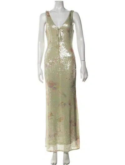 Pre-owned Bardot Floral Print Long Dress W/ Tags In Green