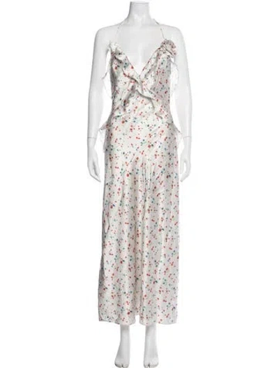 Pre-owned Bardot Floral Print Long Dress In White