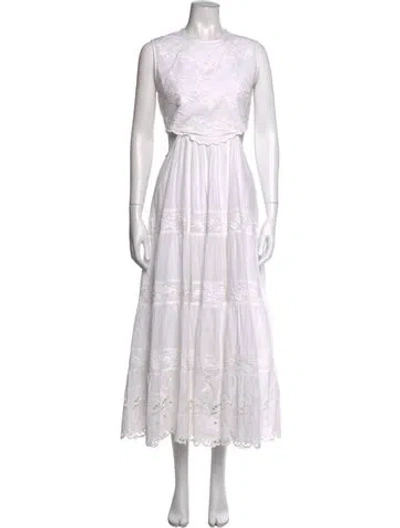 Pre-owned Bardot Floral Print Long Dress In White