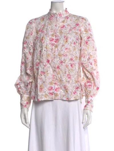 Pre-owned Bardot Floral Print Long Sleeve Blouse In Pink