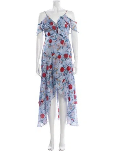 Pre-owned Bardot Floral Print Midi Length Dress In Blue