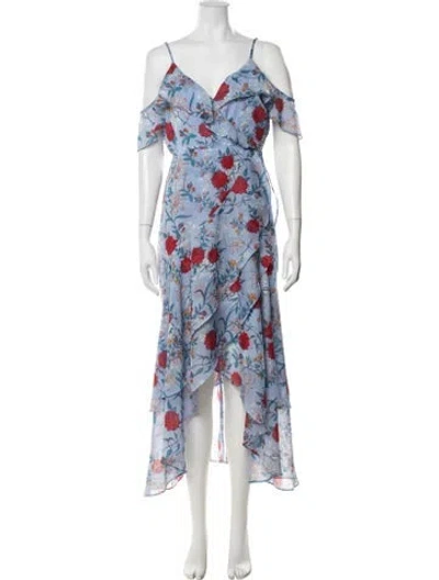 Pre-owned Bardot Floral Print Midi Length Dress In Blue