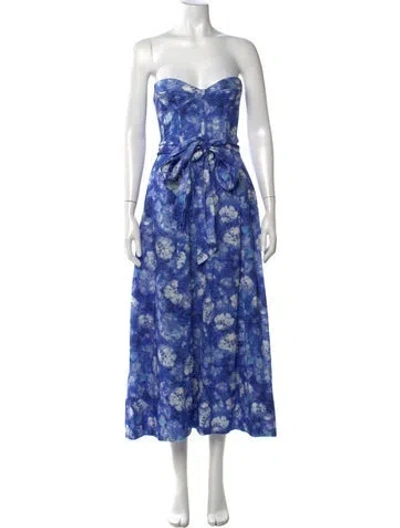 Pre-owned Bardot Floral Print Midi Length Dress In Blue