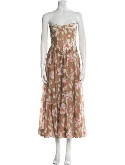 Pre-owned Bardot Floral Print Midi Length Dress In Neutral