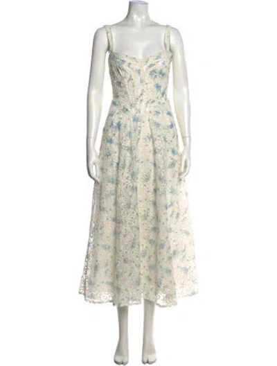 Pre-owned Bardot Floral Print Midi Length Dress In Neutral