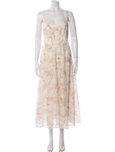 Pre-owned Bardot Floral Print Midi Length Dress In Neutrals
