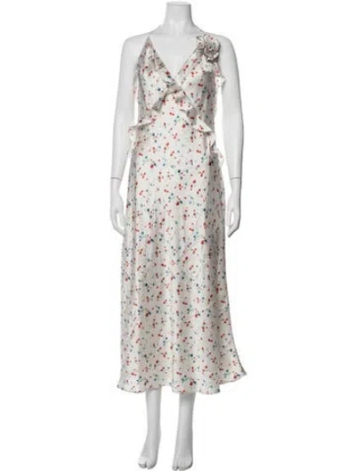 Pre-owned Bardot Floral Print Midi Length Dress In Neutrals/white