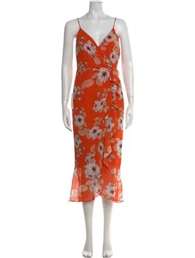Pre-owned Bardot Floral Print Midi Length Dress In Orange