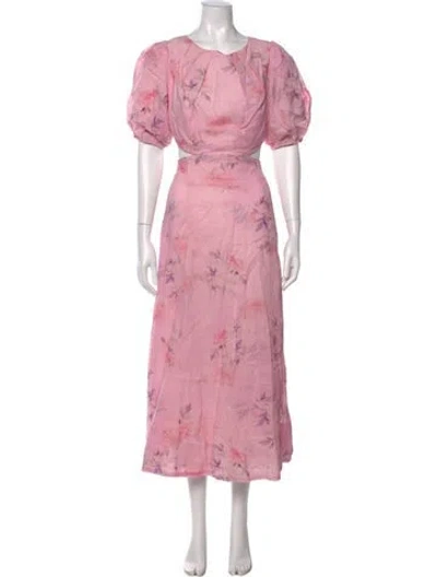 Pre-owned Bardot Floral Print Midi Length Dress In Pink