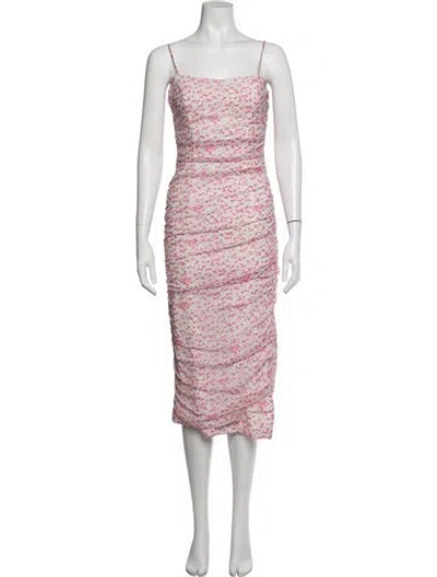 Pre-owned Bardot Floral Print Midi Length Dress In Pink