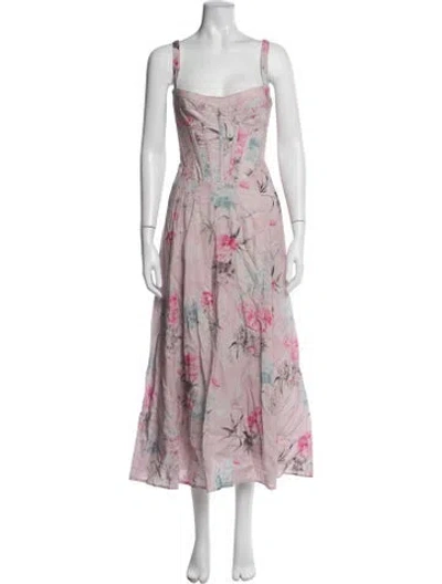 Pre-owned Bardot Floral Print Midi Length Dress In Purple
