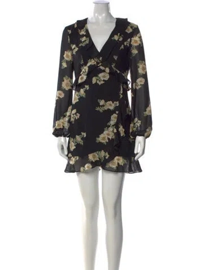 Pre-owned Bardot Floral Print Mini Dress In Black