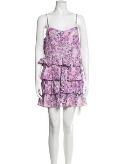 Pre-owned Bardot Floral Print Mini Dress W/ Tags In Purple