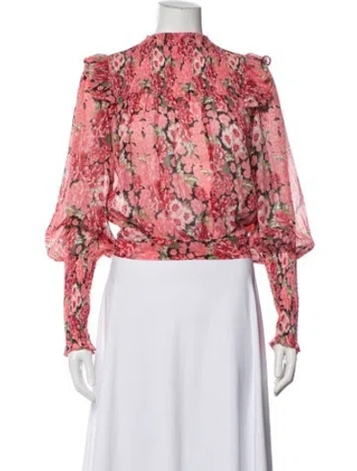 Pre-owned Bardot Floral Print Mock Neck Blouse In Pink