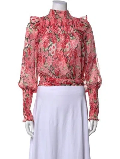 Pre-owned Bardot Floral Print Mock Neck Blouse In Pink