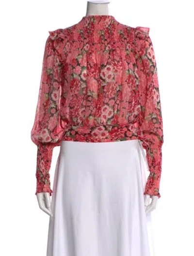 Pre-owned Bardot Floral Print Mock Neck Blouse In Pink