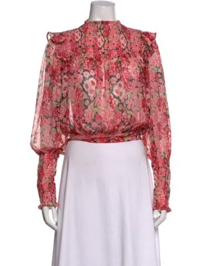 Pre-owned Bardot Floral Print Mock Neck Blouse In Pink