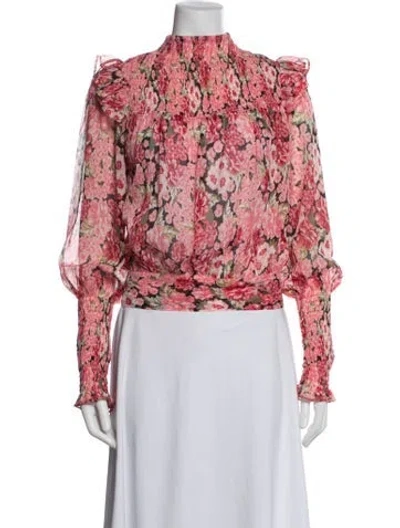 Pre-owned Bardot Floral Print Mock Neck Blouse In Pink