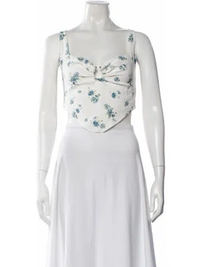 Pre-owned Bardot Floral Print Scoop Neck Top In White